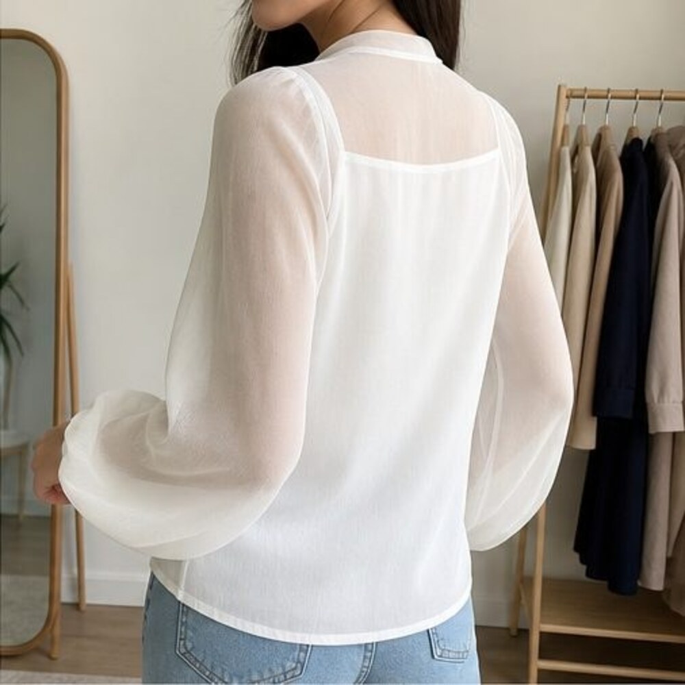 White Button Blouse - Picture 3 of 6